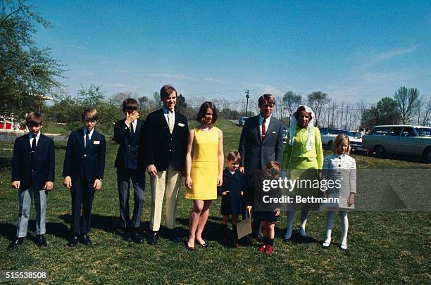 Senator and Mrs. Robert Kennedy pose with their children after attending Easter Mass. At St.Lukes Catholic Church in nearby McLean, VA. Left to...