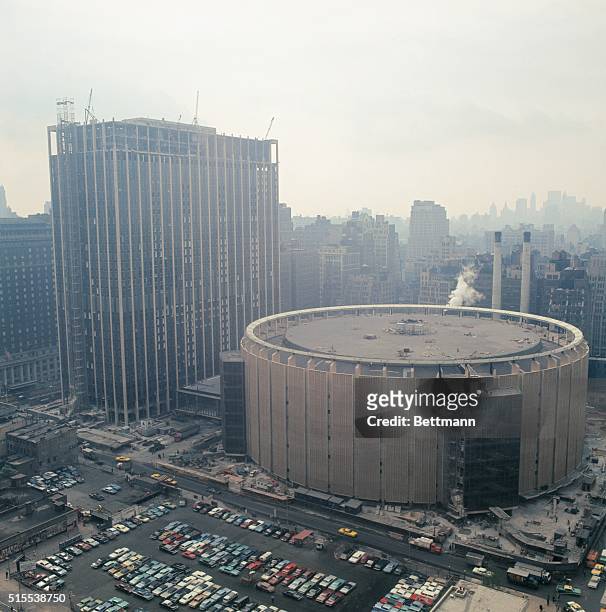 Taking shape...The new Madison Square Garden sports arena is rounding into final shape as exterior and interior construction work nears completion....