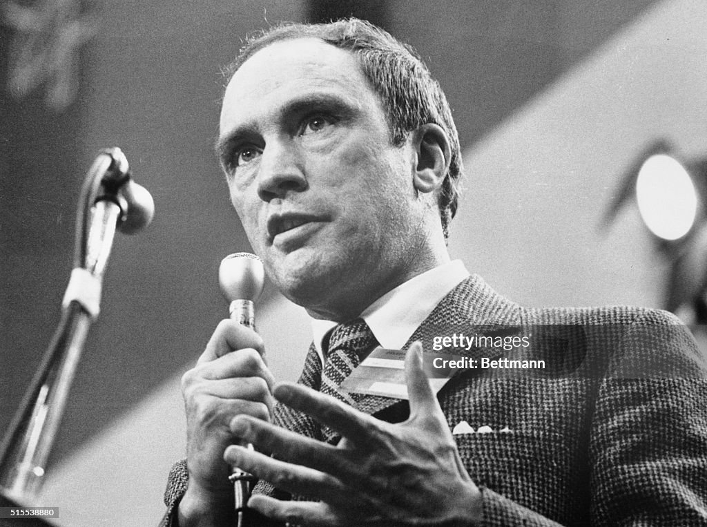 Pierre Elliot Trudeau Speaking into Microphone