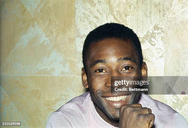 Pele, the soccer player of the Santos Soccer Club of Brazil is shown in this photograph.