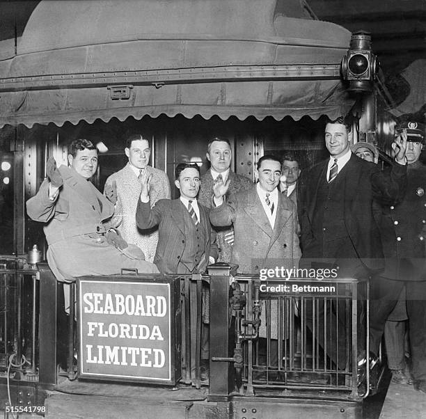 While birds are flying back North, the New York Yankees started for sunny Florida, February 24th, with the Bambino heading the delegation, shown on...