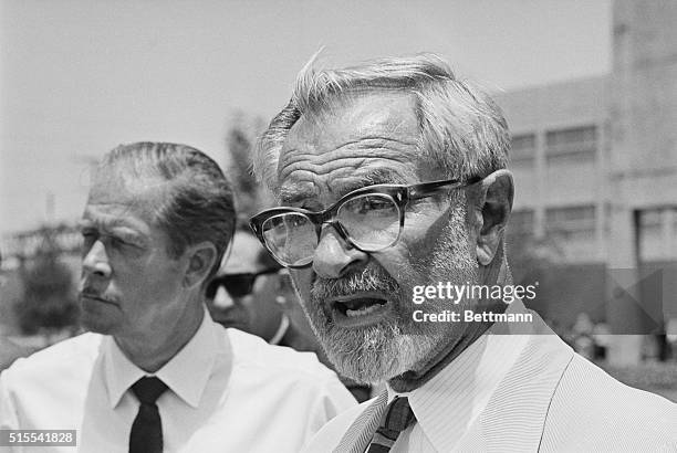 Attorney A. L. Wirin, American civil Liberties counsel, talks to newsmen following his latest visit with Sirhan B. Sirhan in the Los Angeles County...