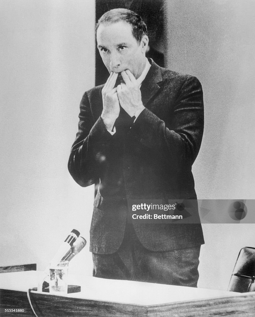Prime Minister Candidate Pierre Trudeau Whistling at Chamber Conference