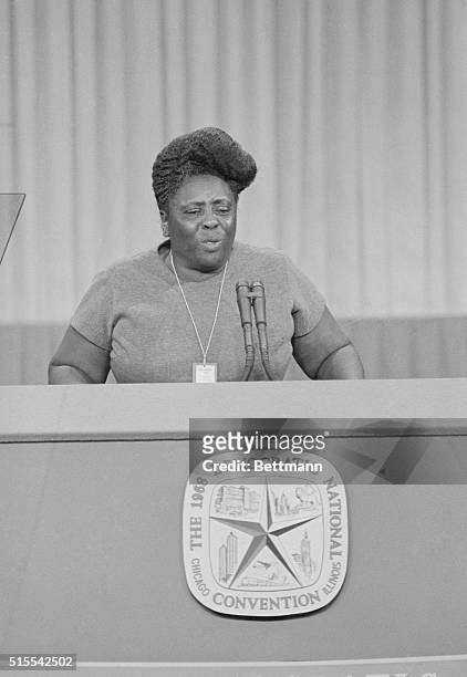 Fanny Lou Hamer of Mississippi addresses the delegates on the fight over Alabama credentials, during the second session of the 1968 Democratic...