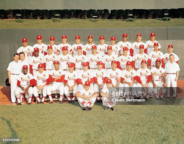 St. Louis, Missouri: St. Louis Cardinals team photo: Back row, L-R: Julian Javier, Joe Hoerner, Dal Maxvill, Phil Gagliano, Ron Davis, Bob Tolan, Ed...
