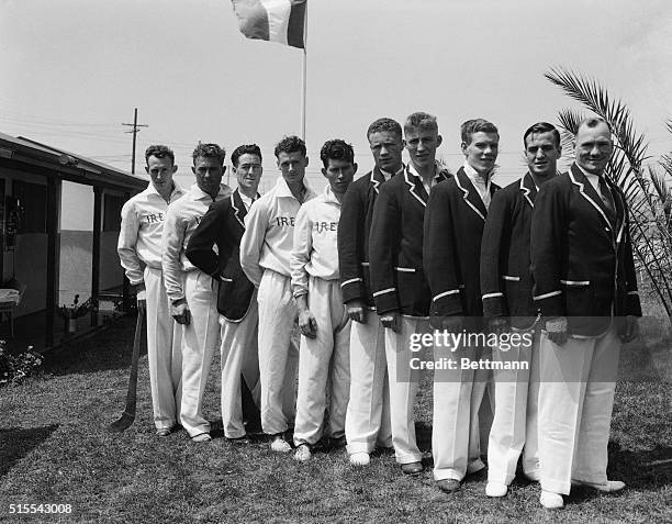 Members of the Irish Olympic team are seen here as they arrived at Olympic Village in Los Angeles,fully determined to take back a few records to the...