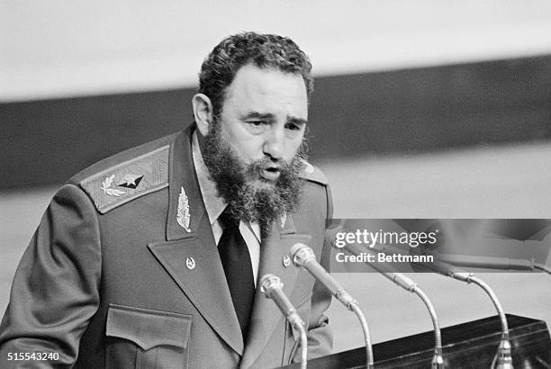 Fidel Castro speaking to the 2,000 members of the National Assembly celebrating his 20th year in power.