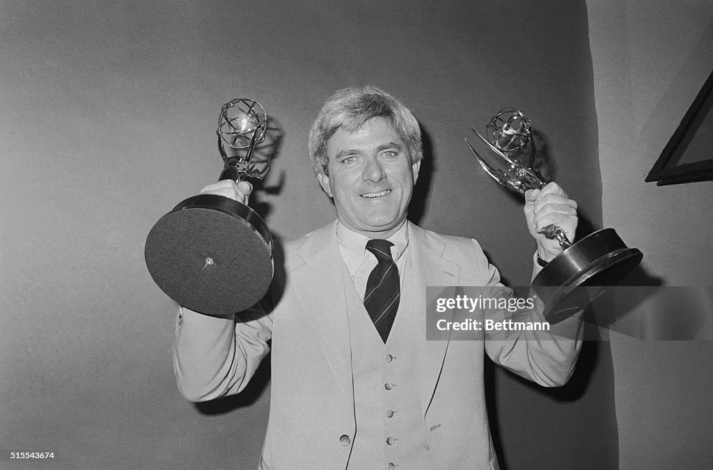 Phil Donahue with Trophies at Academy Awards Ceremony