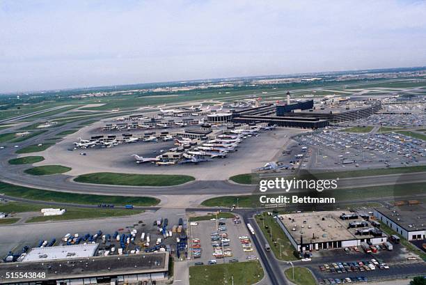 Chicago, Ill.: Air view of O'Hare International Airport.