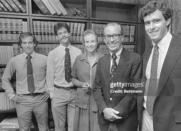 Sandra O'Connor, named today the U.S. Supreme Court Judge by President Reagan, poses in her Appeals Court office with family members. Left to right:...