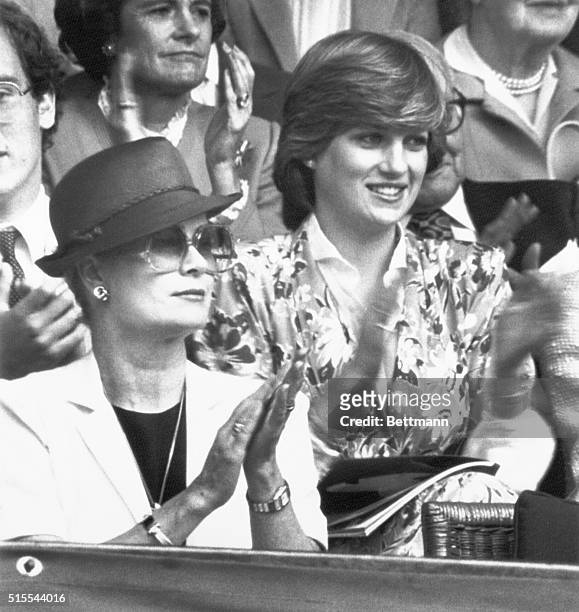 Wimbledon: Princess Grace of Monaco and Lady Diana Spencer both clapping as they watched the Men's Singles final between John McEnroe and Bjorn Borg...