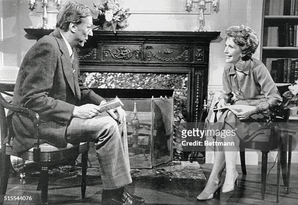 Washington, D.C.: David Hartman of ABC's Good Morning America interviews First Lady Nancy Reagan in the White House library. The two part interview...