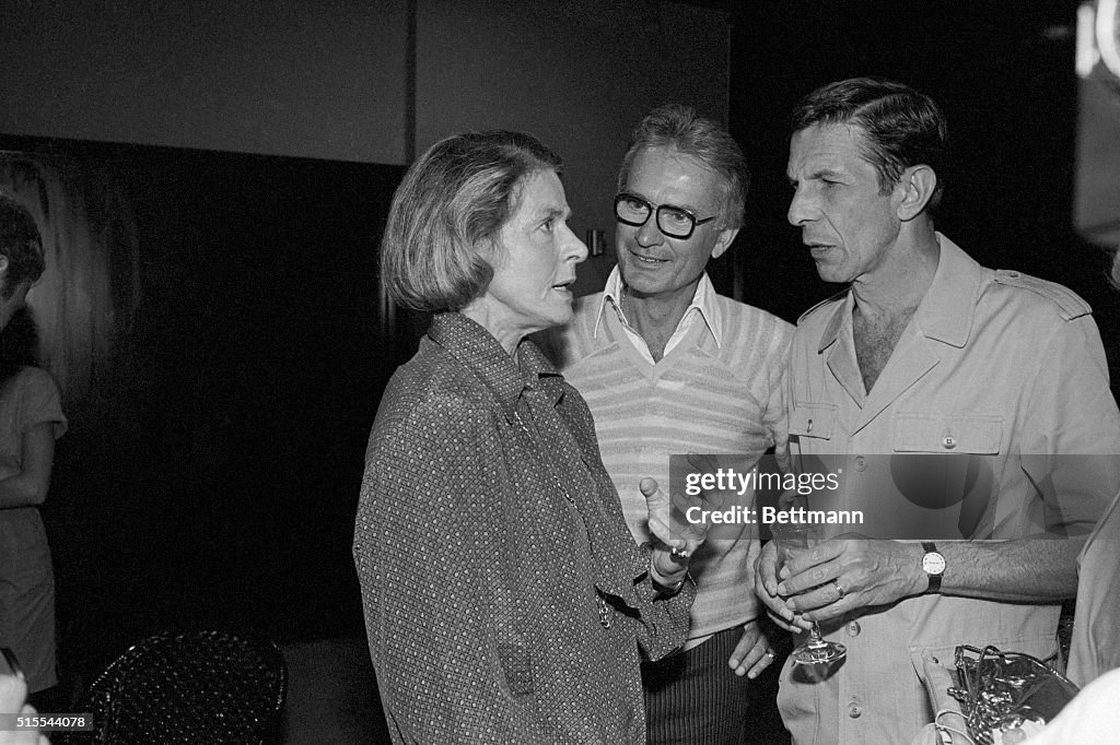 Shot of Ingird Bergman, Leonard Nimoy and Gene Corman Talking
