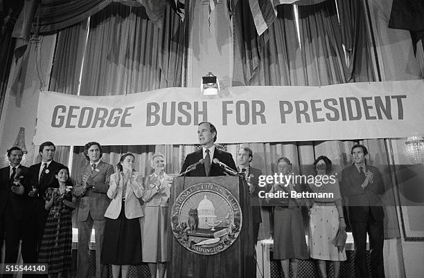 Washington, D.C.: With members of his family lined up behind him, George Bush, former CIA director and chief of the U.S. Liaison to China, at a news...