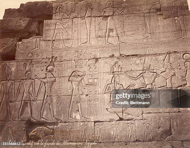 Bas-relief on the facade of Ramses tomb, Thebes, Egypt.