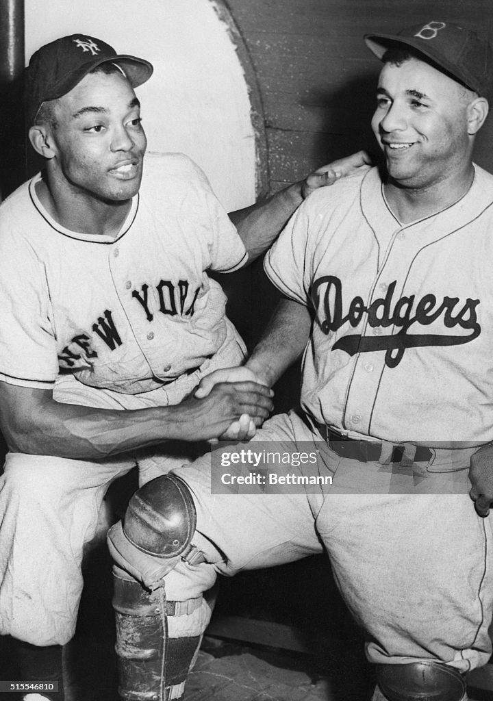 Monte Irvin Shakes Roy Campanella's Hand