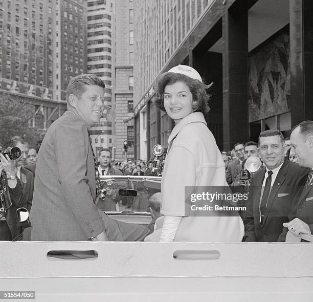 Broadway Motorcade, New York, New York: Close up of JFK and Jackie.