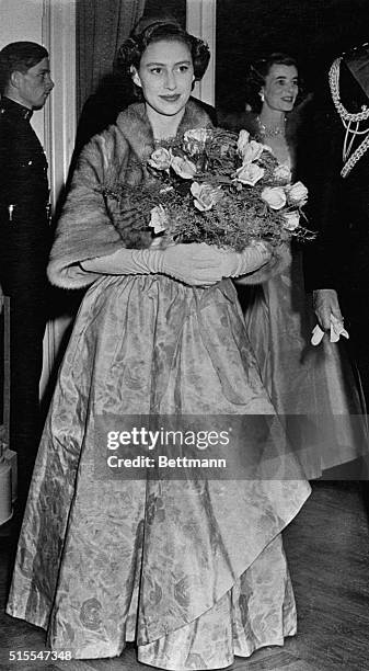 Two studies of Princess Margaret, sister of Queen Elizabeth II, made during her four day tour of British bases in Germany. Radiant in her party going...