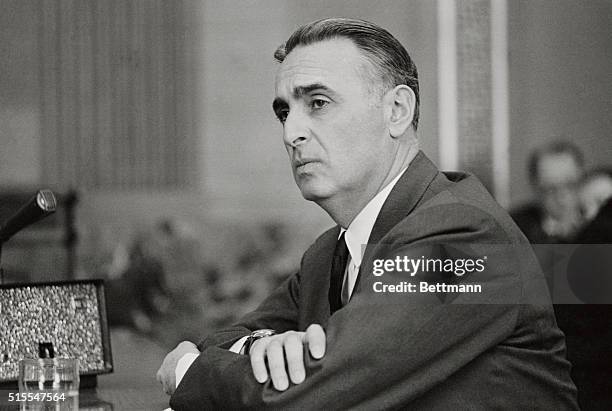 Governor Abraham A. Ribicoff of Connecticut, waits to answer a question during his appearance before the Senate Finance Committee, which was...