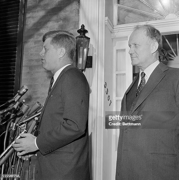 President-elect John F. Kennedy announces his nomination of C. Douglas Dillon for Secretary of the Treasury.