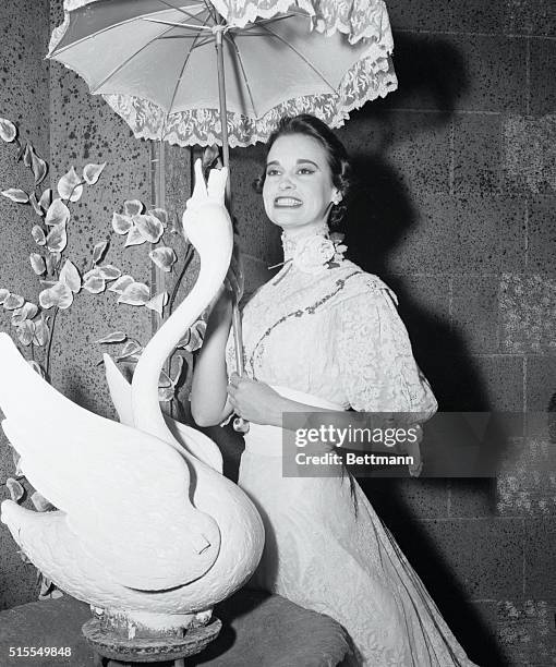 Heiress and stage actress Gloria Vanderbilt wearing her third act costume after her performance in The Swan by Ferenc Moldar.