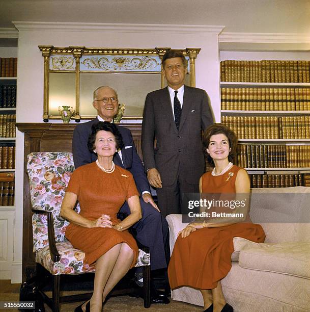 Kennedy family portrait at their Hyannis Port home shortly after the presidential elections in 1960.