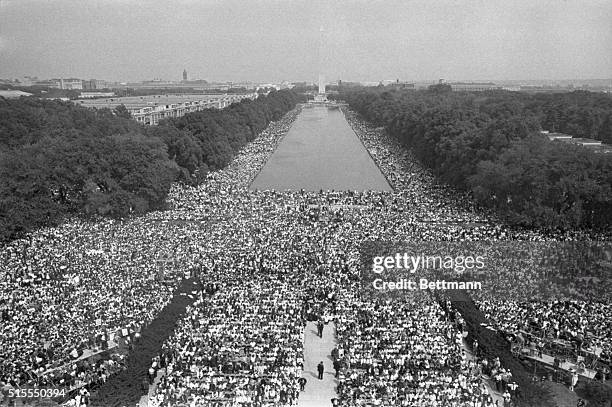 This photo taken from the top of Lincoln Memorial shows how March on Washington Participants jammed the area in front of the Memorial and on either...