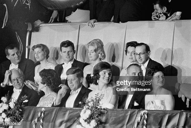 At the Inaugural Ball in the National Guard Armory here late 1/20 are, left to right, front row: Joseph P. And Rose Kennedy, parents of John F....