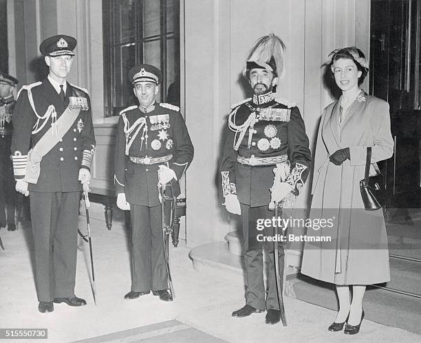 Queen Elizabeth and her husband, the Duke of Edinburgh , pose with their royal guests, Emperor Haile Selassi of Ethiopia and his son, the Duke of...