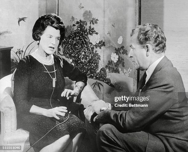 Mrs. Rose Kennedy, the mother of the president, gestures here, expressively during a chat with news correspondent Charles Collingwood, in her...