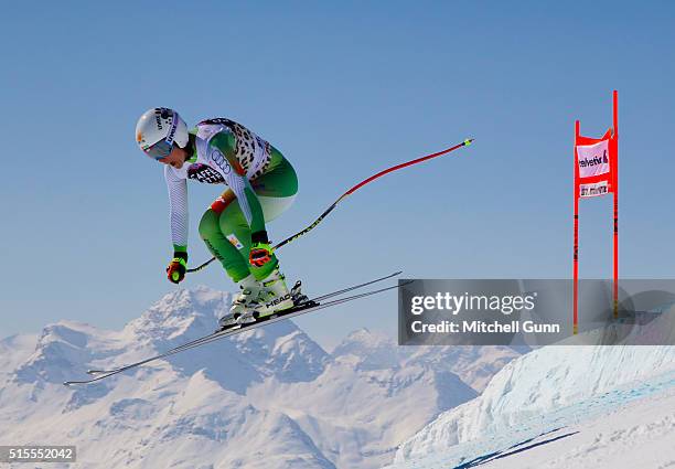Edit Miklos of Hungary in action during Audi FIS Alpine Skiing World Cup downhill training on March 14, 2015 in St Moritz, Switzerland.