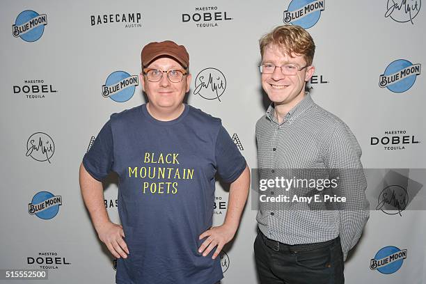 Ryan Eddleston and Jon Rennie appear at a cocktail party at Basecamp in support of the film 'Black Mountain Poets' being screened during SXSW on...