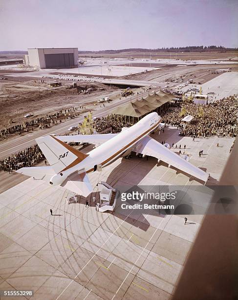 Everett, Washington: The world's largest jetliner, the Boeing 747, is rolled out for public view. The $20 million plane, which will carry 490...