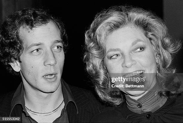 Manhattan, New York, New York: Lauren Bacall is all smiles as she is accompanied by her son, Steve Bogart, at a party here at the Palace Theater...