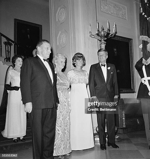 Washington: Pres. Kennedy honored Prime Minister and Mrs. Sean Lemass of Ireland at a state dinner in the White House. Lemass is here on a two-day...