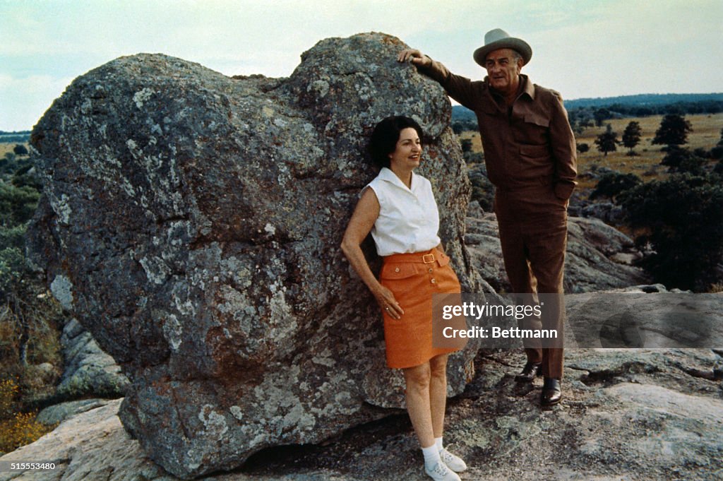Lyndon and Lady Bird Johnson Standing on Rocky Mound