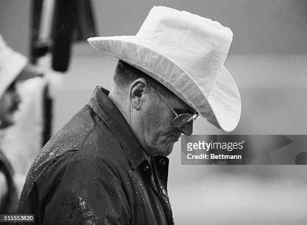 Pittsburgh: Houston coach Bum Phillips is a picture of dejection after his team was trounced by the Pittsburgh Steelers, 34-5, in a rainy AFC...
