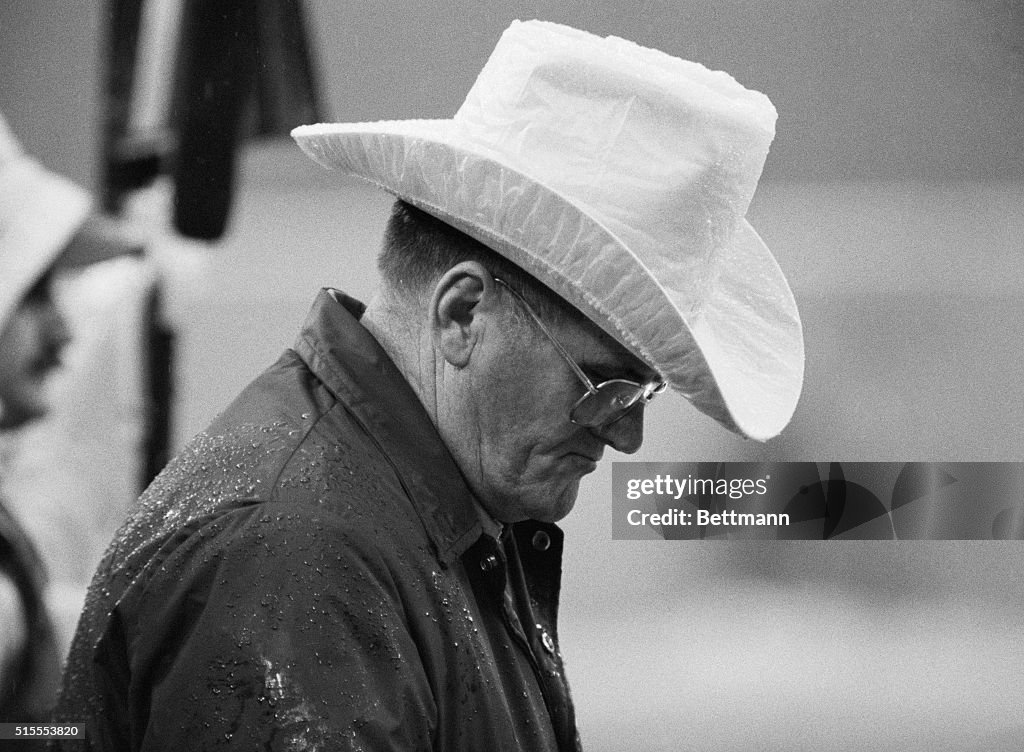 Bum Phillips Holding His Head Down After Game Loss