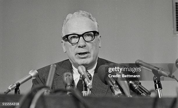 Washington: George Ball announces to newsmen at the State Department September 26th his resignation as U.S. Ambassador to the United Nations. At the...