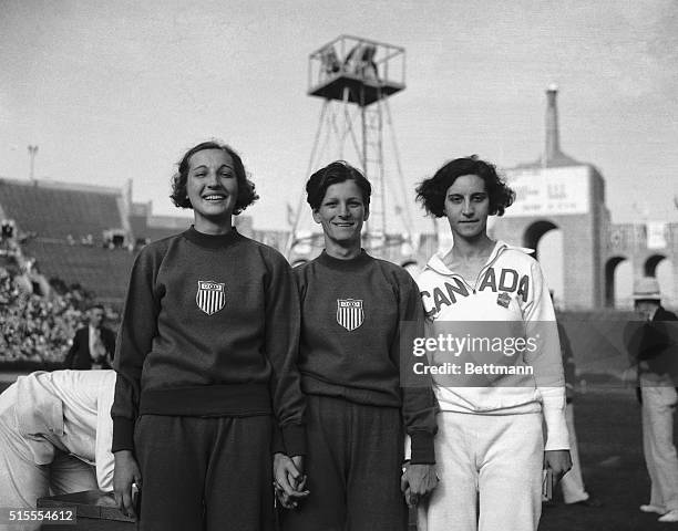 Here are the winners of the Olympic high jump for women after the final of their event in the Los Angeles Stadium. Left to right: Jean Shiley of U.S....