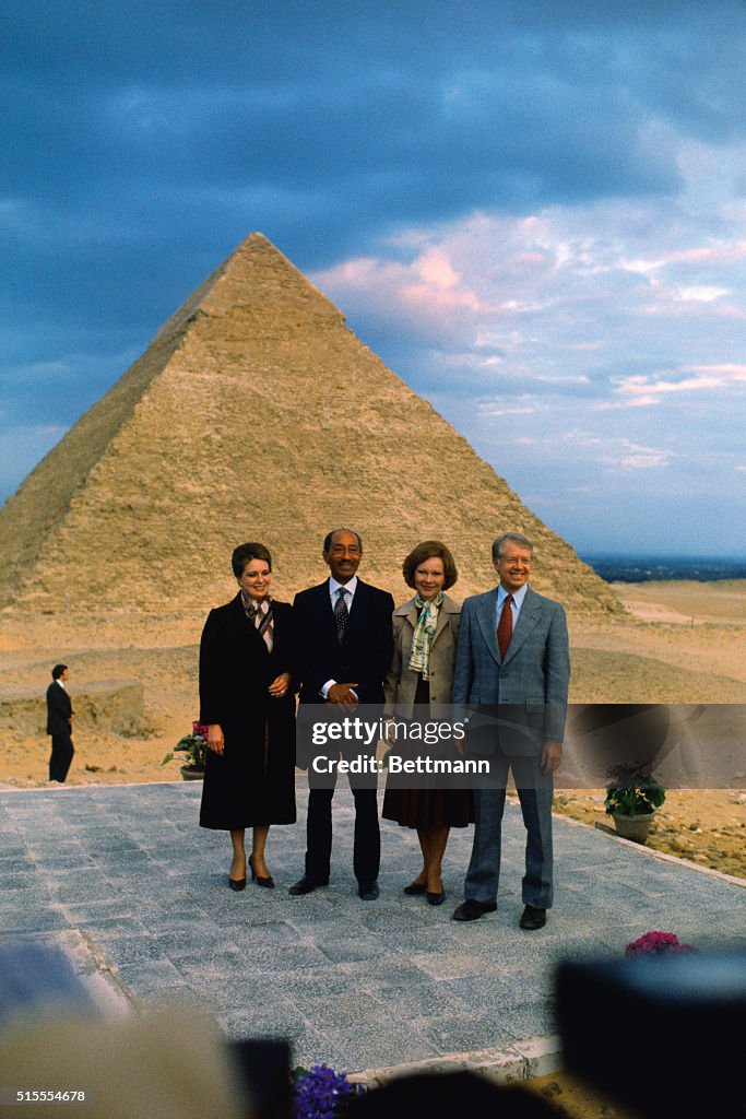 Jimmy and Rosalynn Carter Posing with Anwar Sadat and Wife