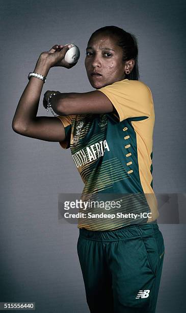 Shabnim Ismail of South Africa during the photocall of the South Africa team ahead of the Women's ICC World Twenty20 India 2016 on March 11, 2016 in...