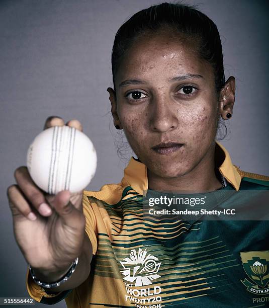 Shabnim Ismail of South Africa during the photocall of the South Africa team ahead of the Women's ICC World Twenty20 India 2016 on March 11, 2016 in...