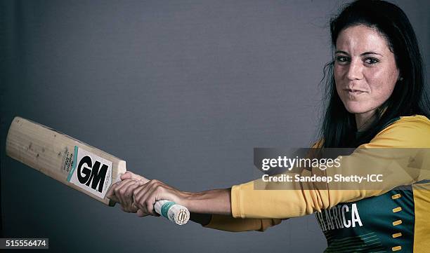 Masabata Klaas of South Africa during the photocall of the South Africa team ahead of the Women's ICC World Twenty20 India 2016 on March 11, 2016 in...