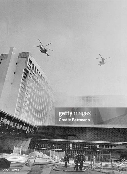 Air Force helicopters hover over the MGM Grand Hotel here, after a disastrous fire took at least 80 lives. Hundreds more guests were injured. The...