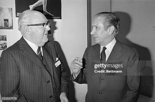 Juan Antonio Samaranch the Spanish President of the International Olympic Committee, talking to Sir Dennis Follows, President of the British Olympic...