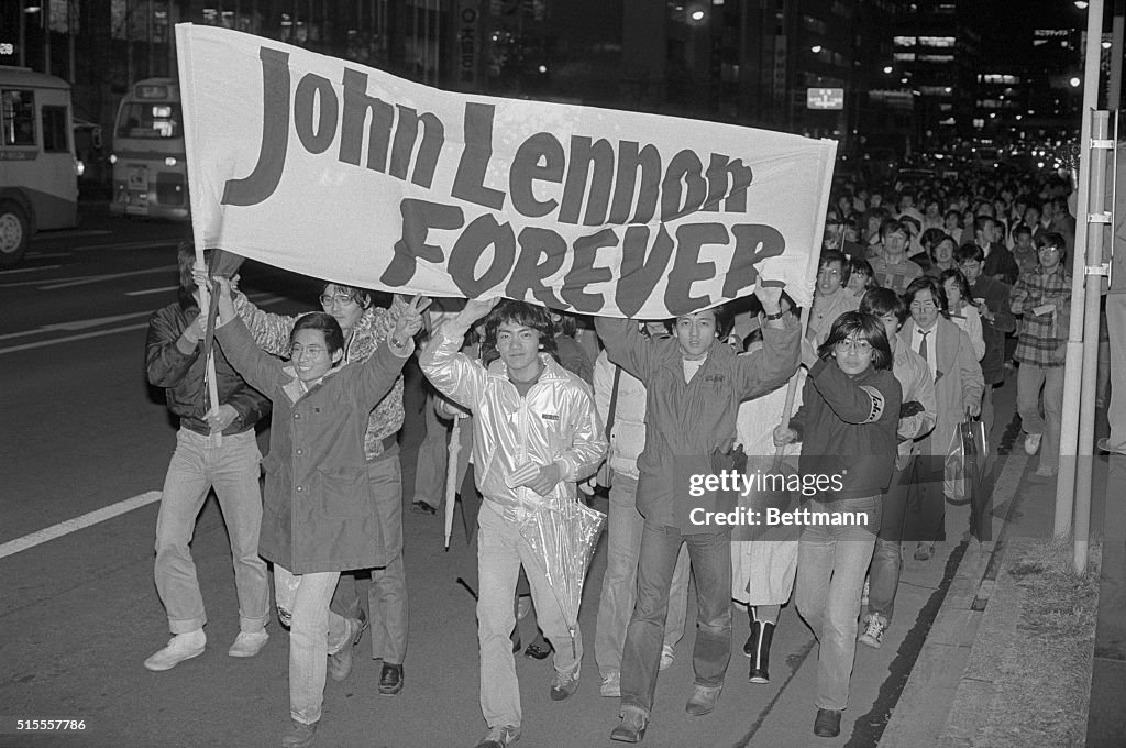 John Lennon Fans Marching with Banner in Tokyo