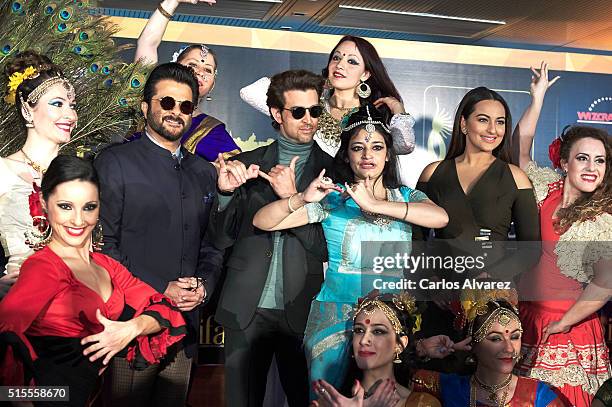 Indian actors Sonakshi Sinha , Anil Kapoor and Hrithik Roshan attend the 17th International Indian Film Academy awards press conference at the Retiro...