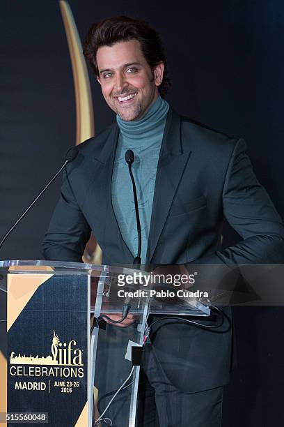 Actor Hrithik Roshan attends the 17th International Indian Film Academy awards press conference at the Retiro Park on March 14, 2016 in Madrid, Spain