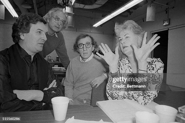 Woody Allen, seems content to let Beatrice Arthur do the talking at a picture taking session before the first rehearsal for his new play, The...